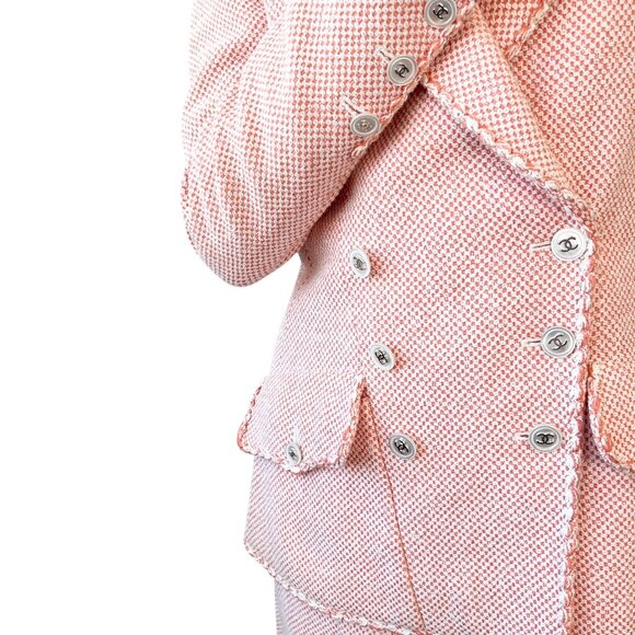 CHANEL Vintage 97P CC Mark Logo Tweed Jacket Skirt Set #38 Orange White [103758] - Picture 3 of 16